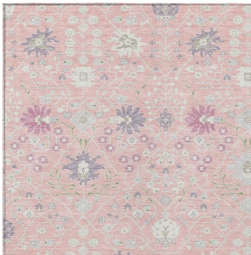 Pink Purple And Gray Oriental Washable Indoor Outdoor Area Rug Photo 6
