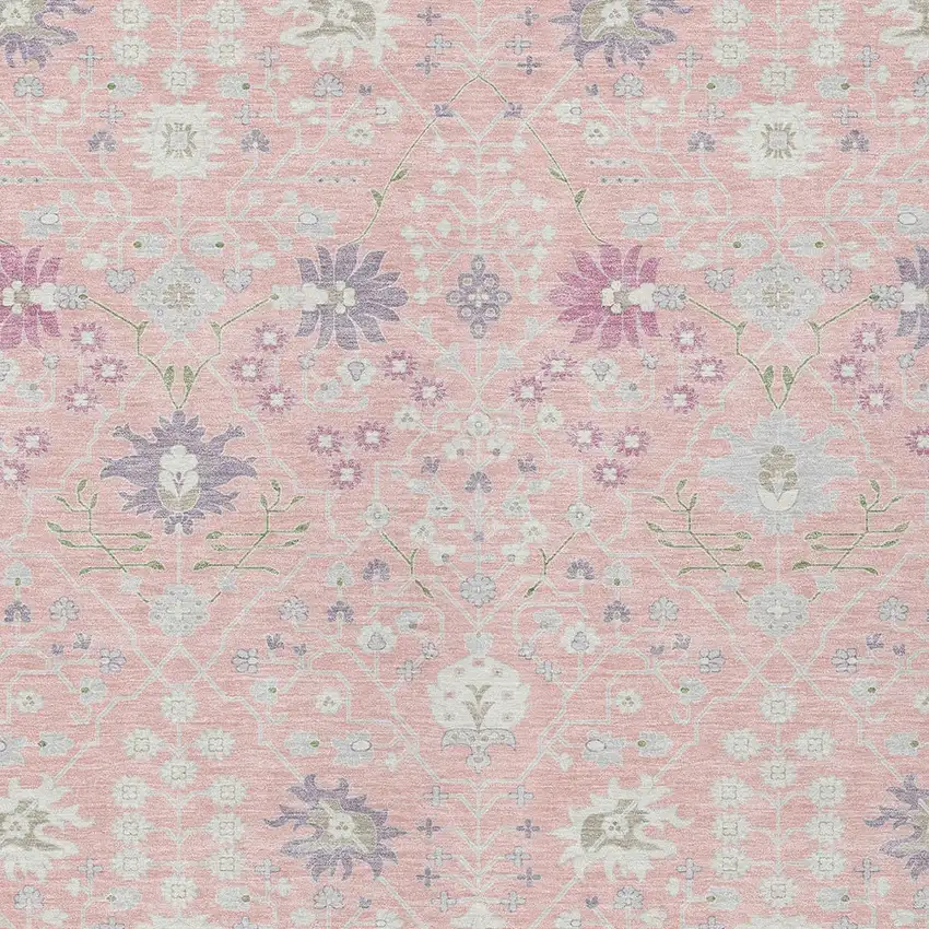 Pink Purple And Gray Oriental Washable Indoor Outdoor Area Rug Photo 6