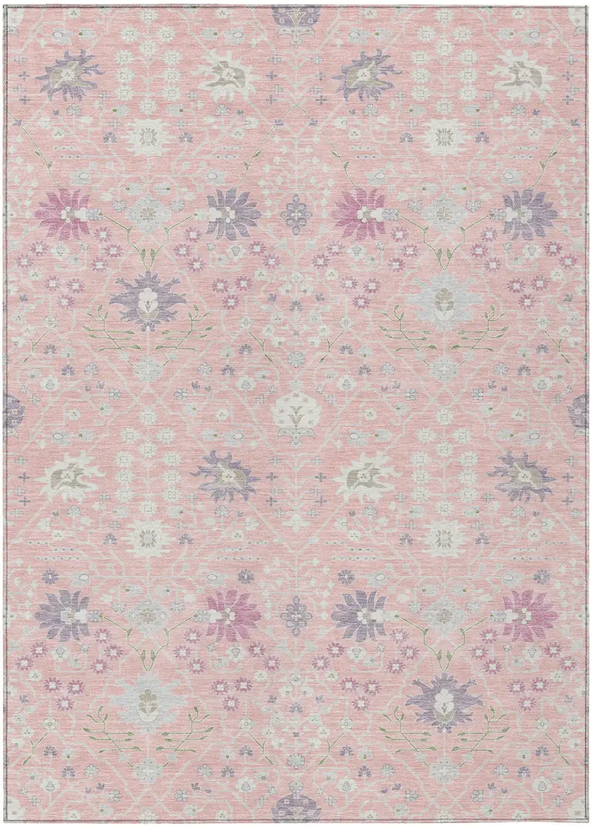 Pink Purple And Gray Oriental Washable Indoor Outdoor Area Rug Photo 2