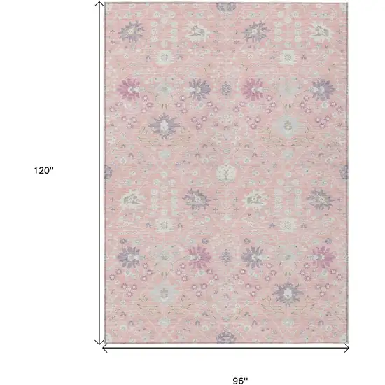 Pink Purple And Gray Oriental Washable Indoor Outdoor Area Rug Photo 3