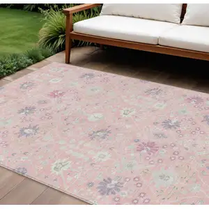Photo of Pink Purple And Gray Oriental Washable Indoor Outdoor Area Rug