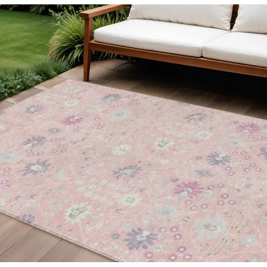 Pink Purple And Gray Oriental Washable Indoor Outdoor Area Rug Photo 1