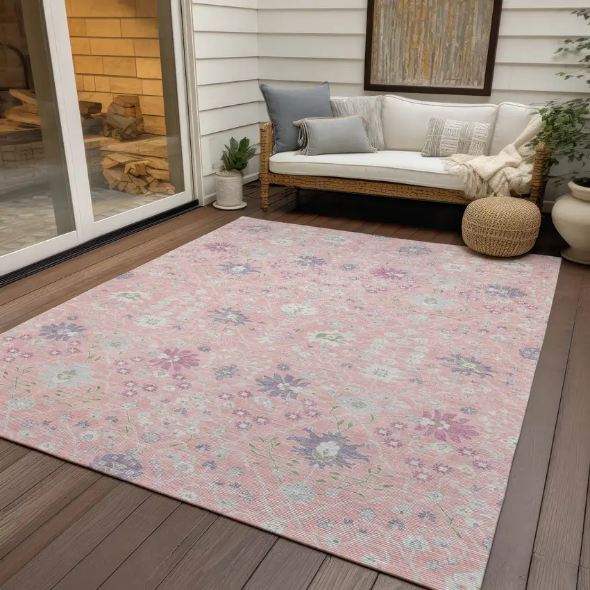 Pink Purple And Gray Oriental Washable Indoor Outdoor Area Rug Photo 8
