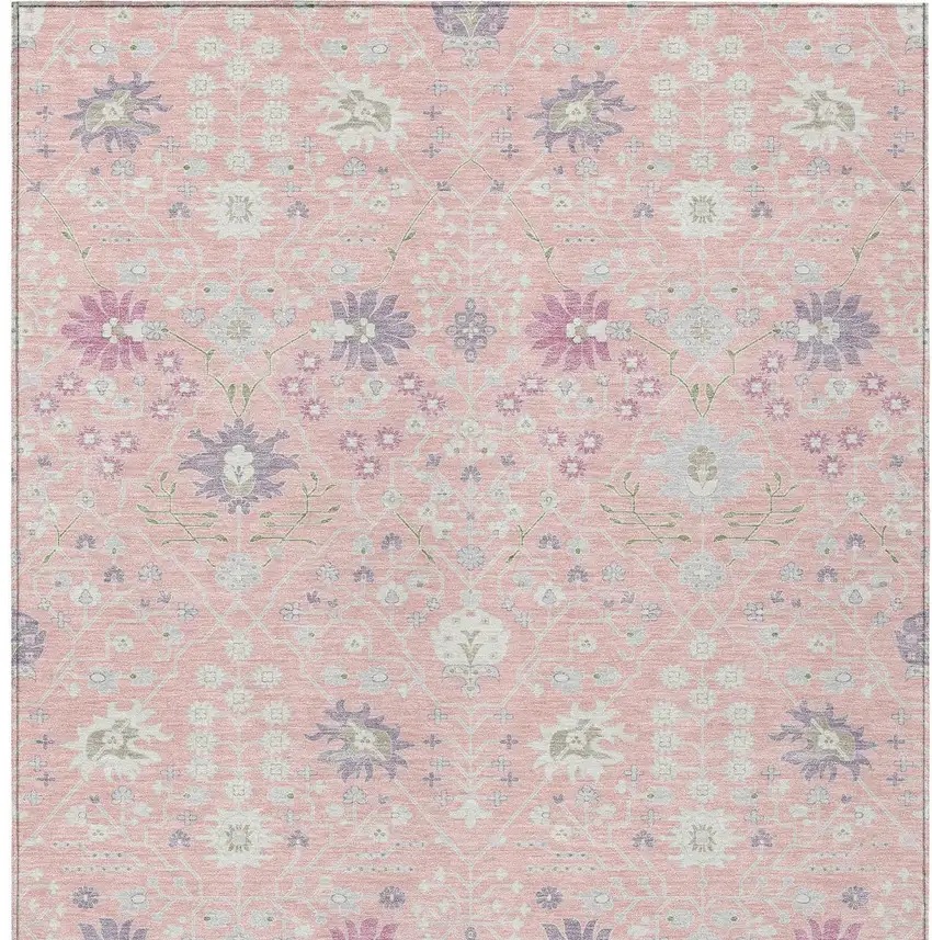 Pink Purple And Gray Oriental Washable Indoor Outdoor Area Rug Photo 6