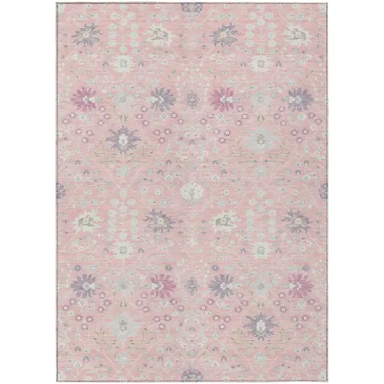 Pink Purple And Gray Oriental Washable Indoor Outdoor Area Rug Photo 2