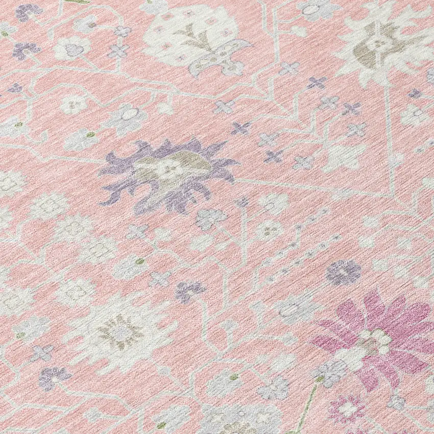 Pink Purple And Gray Oriental Washable Indoor Outdoor Area Rug Photo 5
