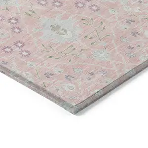 Photo of Pink Purple And Gray Oriental Washable Indoor Outdoor Area Rug