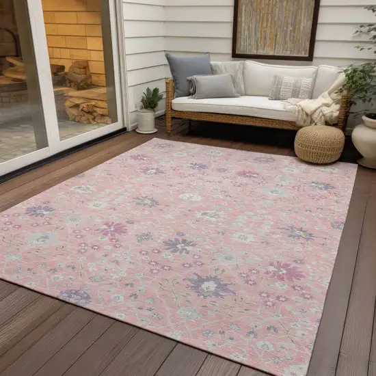 Pink Purple And Gray Oriental Washable Indoor Outdoor Area Rug Photo 8