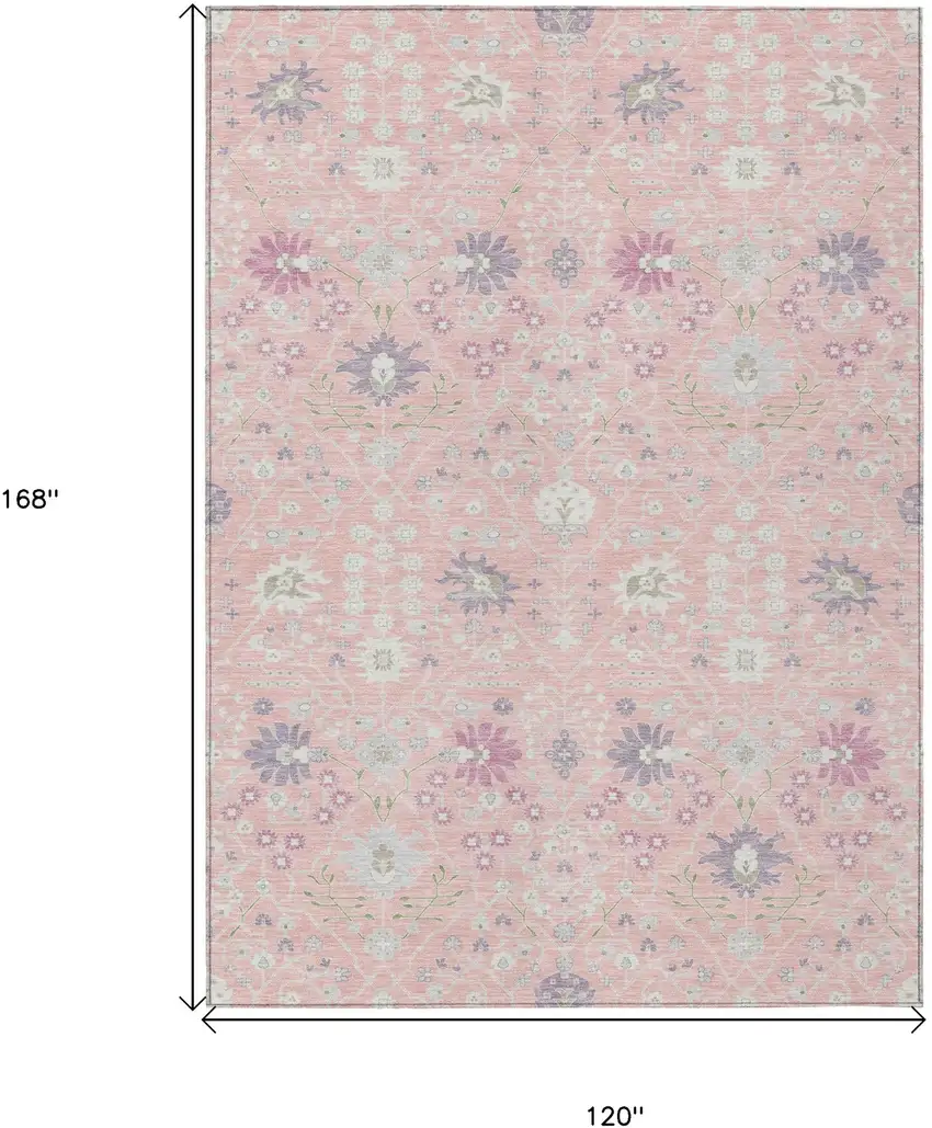 Pink Purple And Gray Oriental Washable Indoor Outdoor Area Rug Photo 3