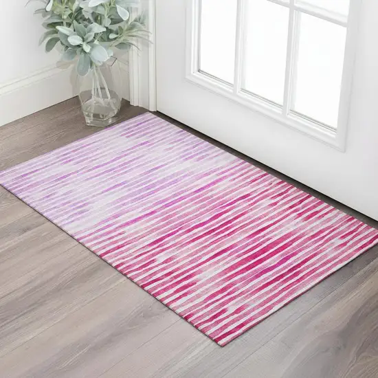 Pink Purple And Ivory Geometric Washable Area Rug With UV Protection Photo 1