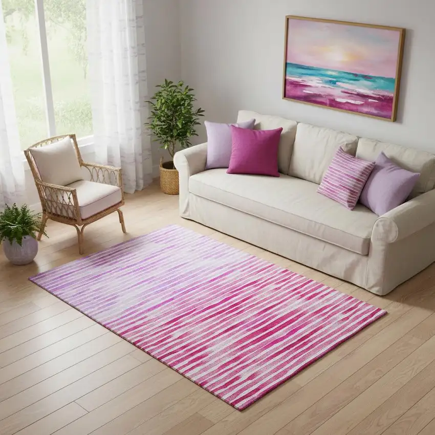Pink Purple And Ivory Geometric Washable Area Rug With UV Protection Photo 3