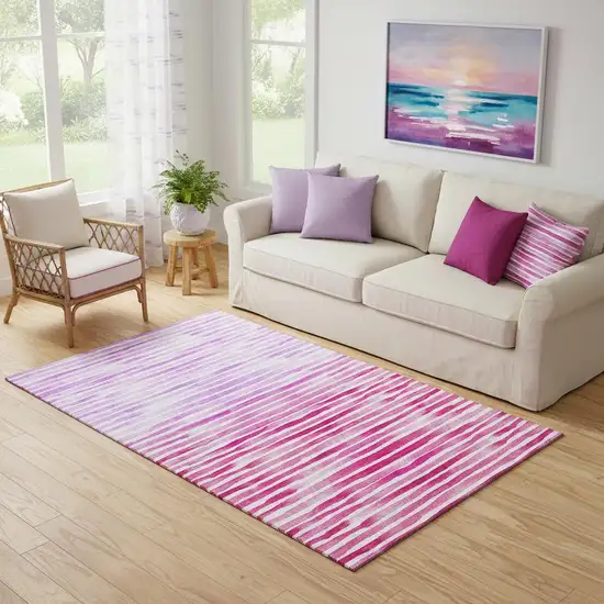 Pink Purple And Ivory Geometric Washable Area Rug With UV Protection Photo 1