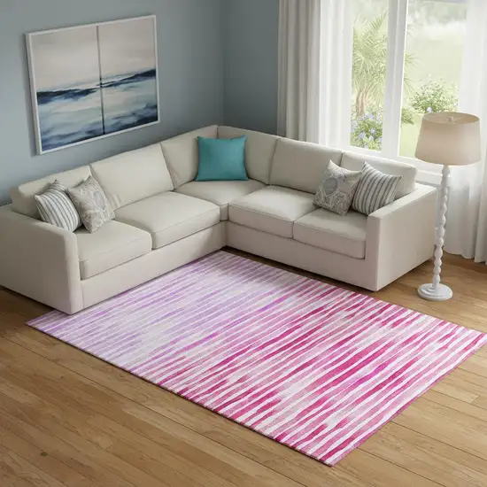 Pink Purple And Ivory Geometric Washable Area Rug With UV Protection Photo 1