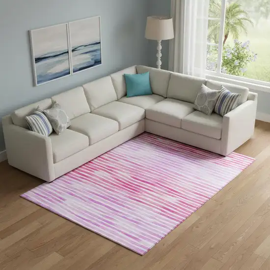 Pink Purple And Ivory Geometric Washable Area Rug With UV Protection Photo 1