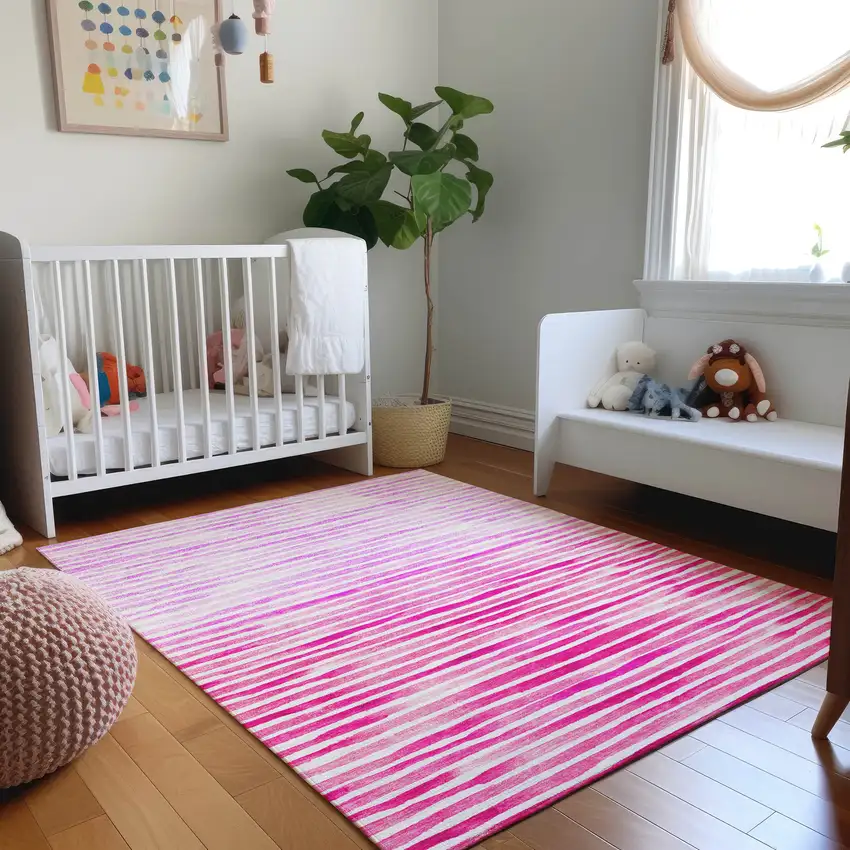 Pink Purple And Ivory Geometric Washable Area Rug With UV Protection Photo 5