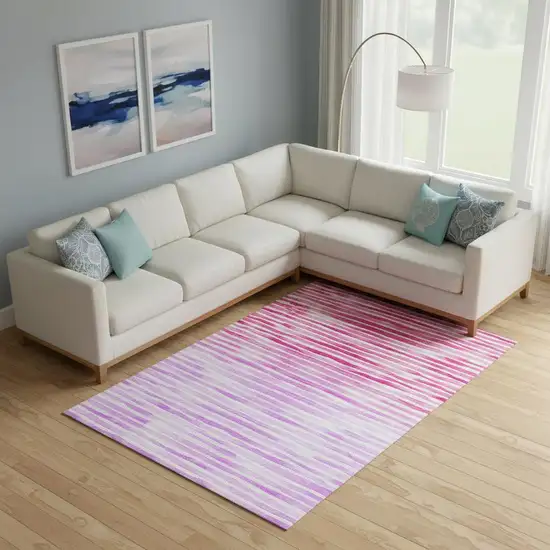 Pink Purple And Ivory Geometric Washable Area Rug With UV Protection Photo 1