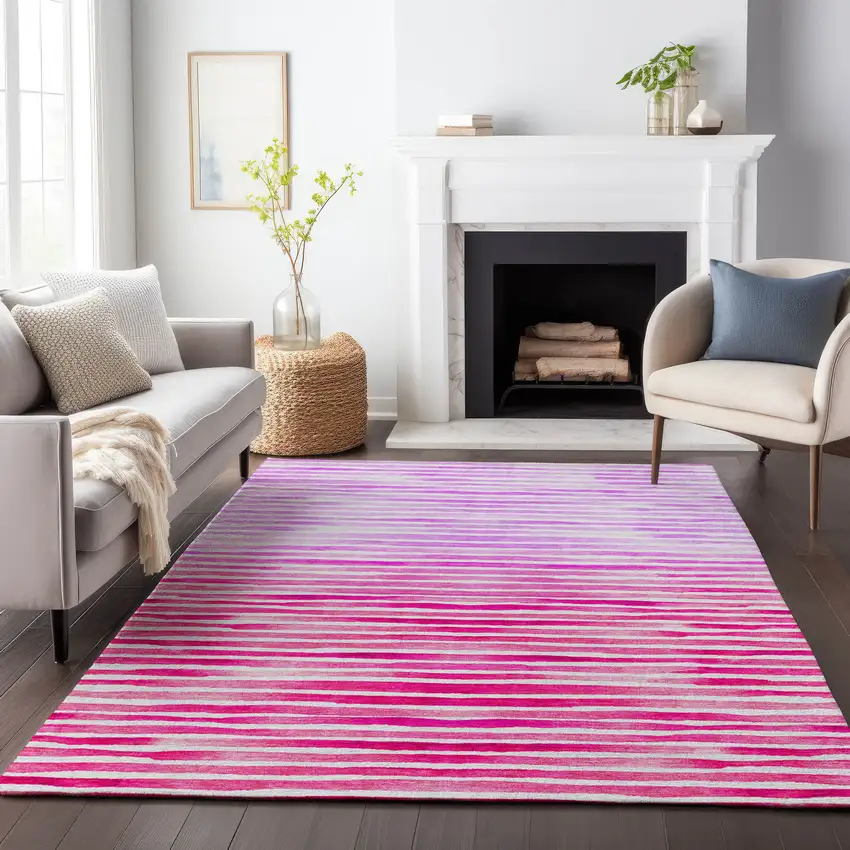 Pink Purple And Ivory Geometric Washable Area Rug With UV Protection Photo 6