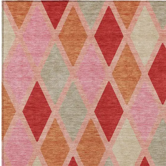 Pink Red And Copper Geometric Washable Indoor Outdoor Area Rug Photo 6