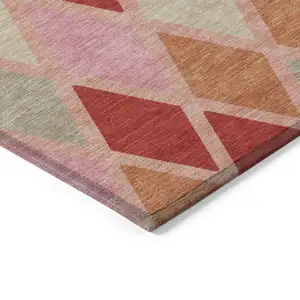 Photo of Pink Red And Copper Geometric Washable Indoor Outdoor Area Rug