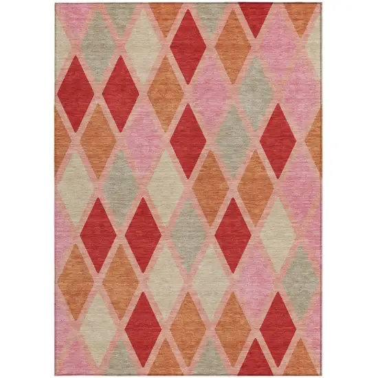 Pink Red And Copper Geometric Washable Indoor Outdoor Area Rug Photo 8