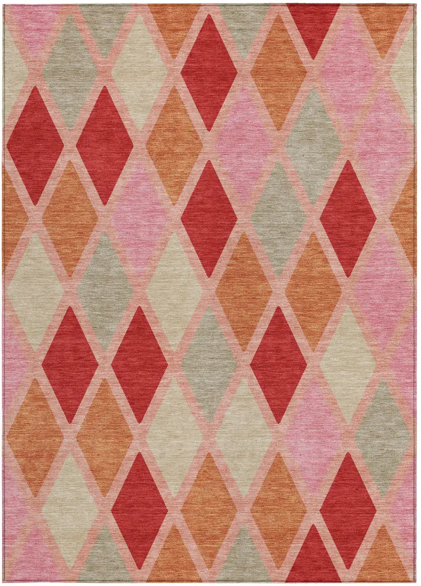 Pink Red And Copper Geometric Washable Indoor Outdoor Area Rug Photo 8