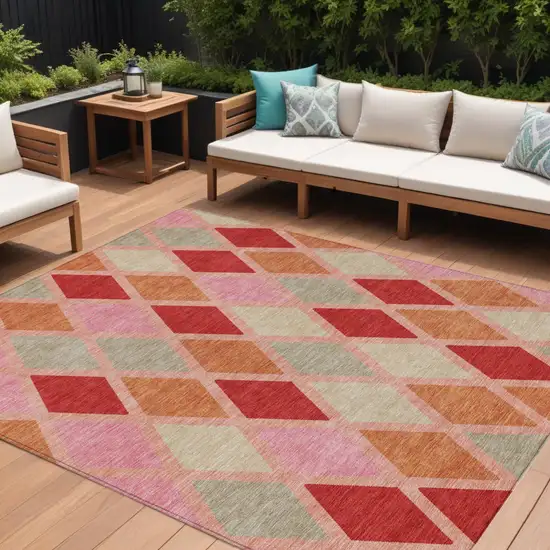 Pink Red And Copper Geometric Washable Indoor Outdoor Area Rug Photo 1