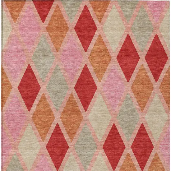 Pink Red And Copper Geometric Washable Indoor Outdoor Area Rug Photo 7