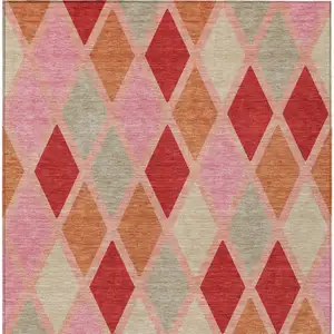 Photo of Pink Red And Copper Geometric Washable Indoor Outdoor Area Rug