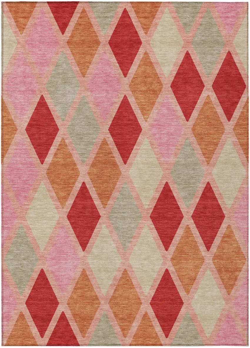 Pink Red And Copper Geometric Washable Indoor Outdoor Area Rug Photo 2