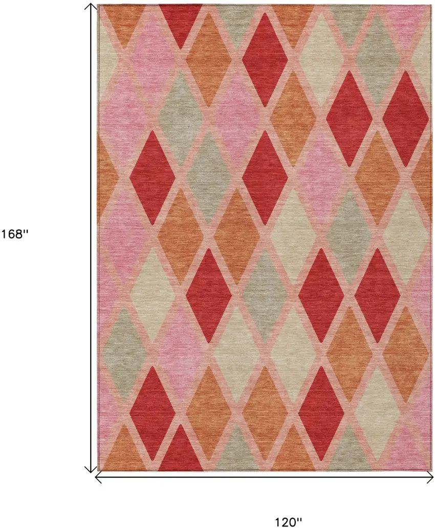 Pink Red And Copper Geometric Washable Indoor Outdoor Area Rug Photo 3
