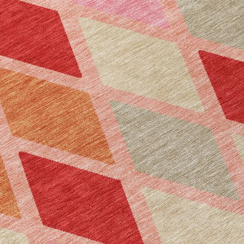 Pink Red And Copper Geometric Washable Indoor Outdoor Area Rug Photo 7