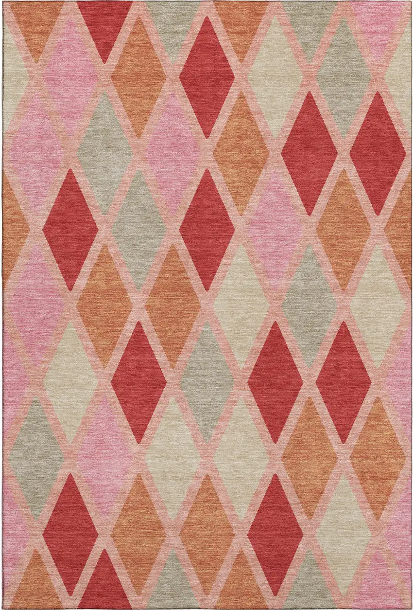 Pink Red And Gray Geometric Washable Area Rug With UV Protection Photo 1