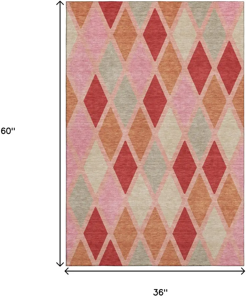 Pink Red And Gray Geometric Washable Area Rug With UV Protection Photo 3
