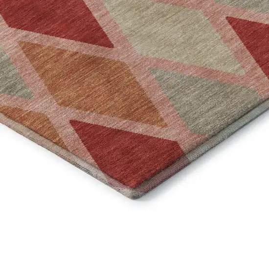 Pink Red And Gray Geometric Washable Area Rug With UV Protection Photo 8