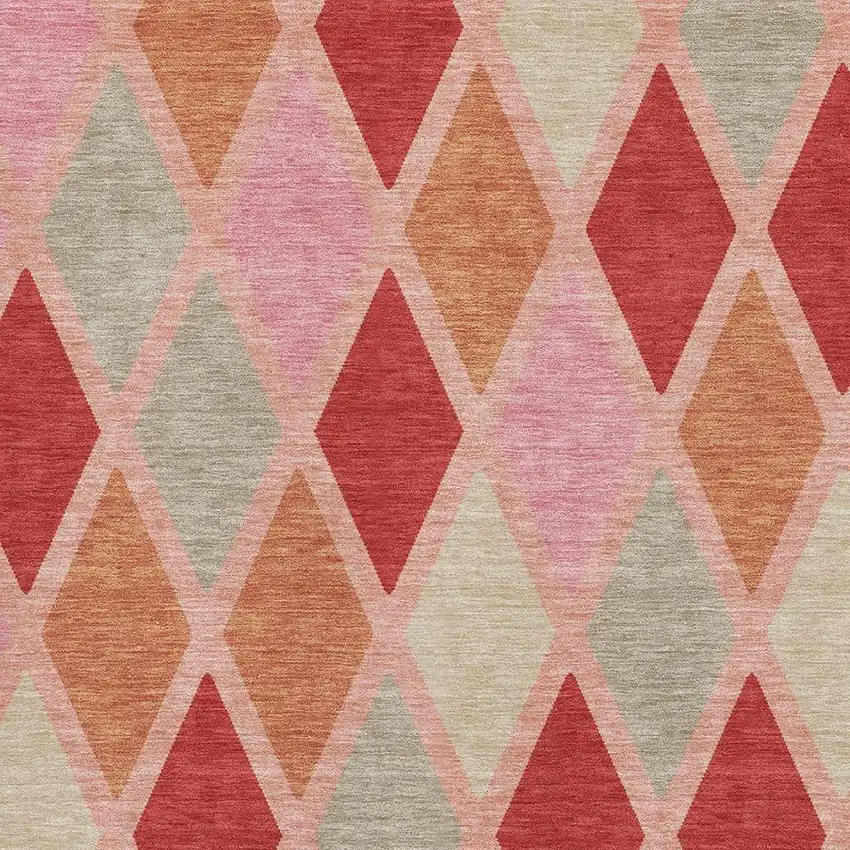 Pink Red And Gray Geometric Washable Area Rug With UV Protection Photo 3