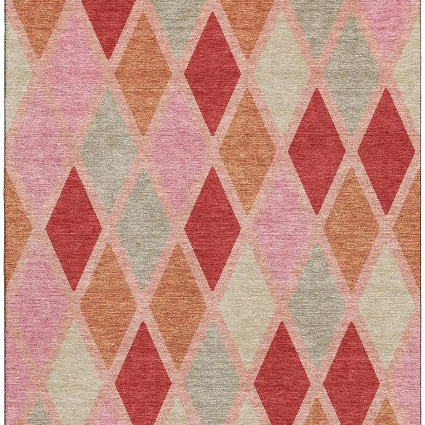 Pink Red And Gray Geometric Washable Area Rug With UV Protection Photo 4