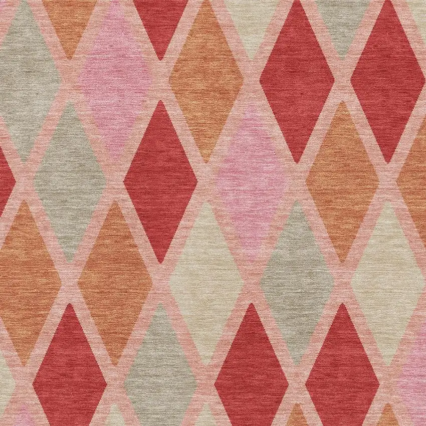 Pink Red And Gray Geometric Washable Area Rug With UV Protection Photo 3