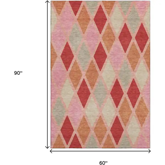 Pink Red And Gray Geometric Washable Area Rug With UV Protection Photo 9