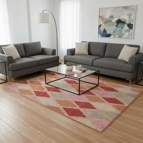 Pink Red And Gray Geometric Washable Area Rug With UV Protection Photo 2