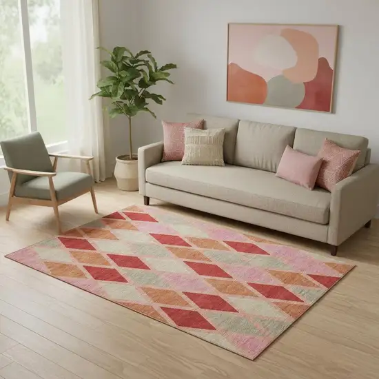 Pink Red And Gray Geometric Washable Area Rug With UV Protection Photo 1