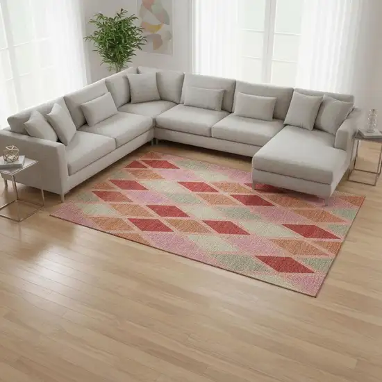 Pink Red And Gray Geometric Washable Area Rug With UV Protection Photo 2