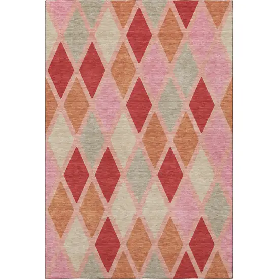 Pink Red And Gray Geometric Washable Area Rug With UV Protection Photo 4