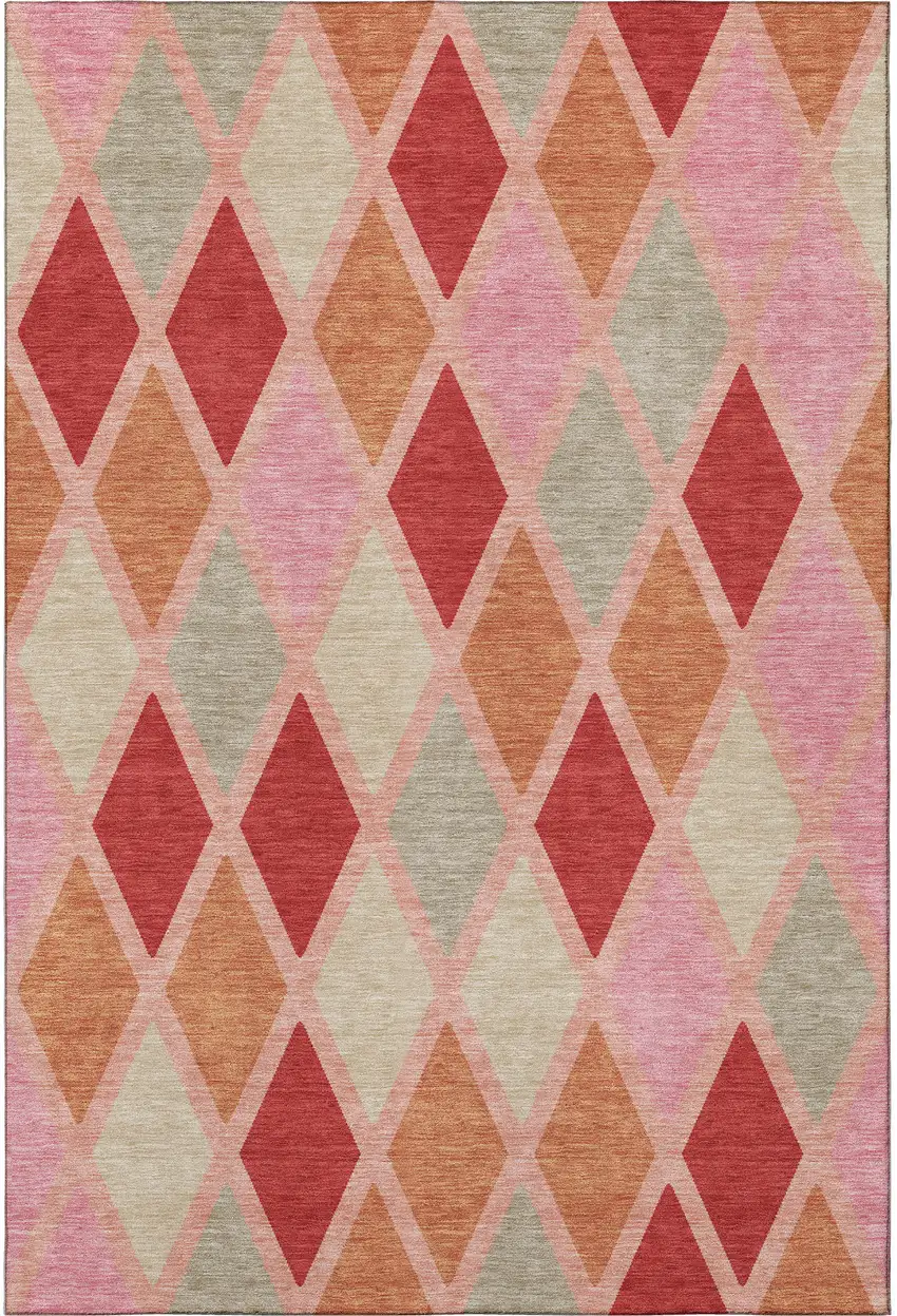 Pink Red And Gray Geometric Washable Area Rug With UV Protection Photo 4