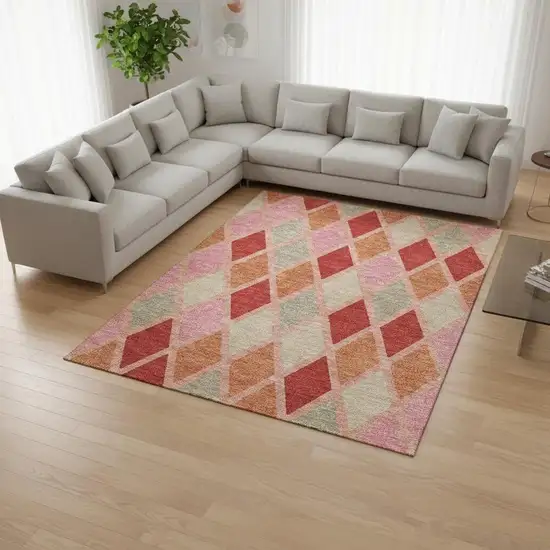 Pink Red And Gray Geometric Washable Area Rug With UV Protection Photo 2