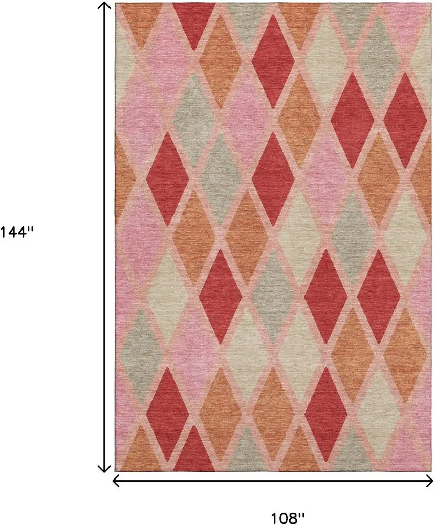 Pink Red And Gray Geometric Washable Area Rug With UV Protection Photo 9
