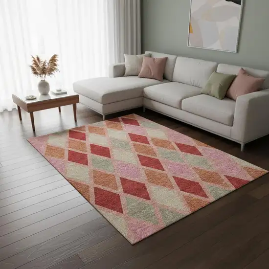 Pink Red And Gray Geometric Washable Area Rug With UV Protection Photo 2