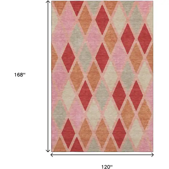 Pink Red And Gray Geometric Washable Area Rug With UV Protection Photo 9