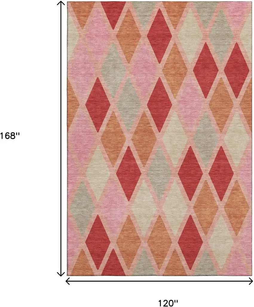 Pink Red And Gray Geometric Washable Area Rug With UV Protection Photo 9