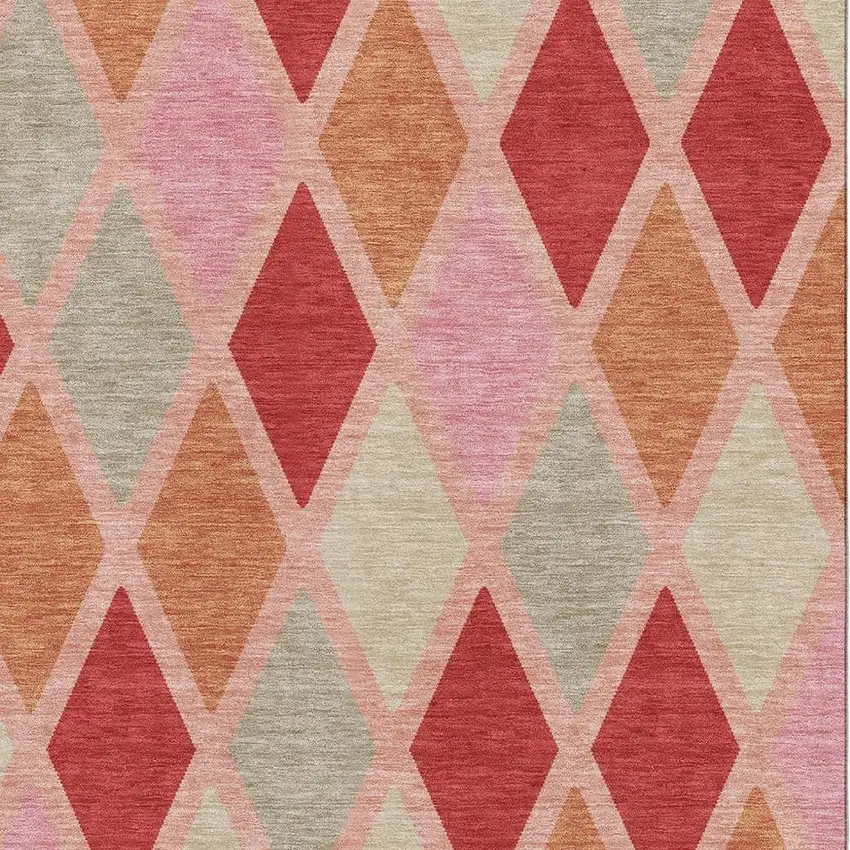 Pink Red And Gray Geometric Washable Area Rug With UV Protection Photo 3