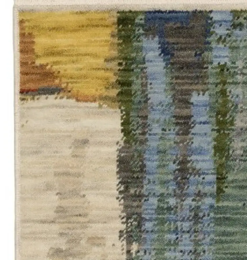 Pink Red And Yellow Abstract Area Rug With Fringe Photo 8